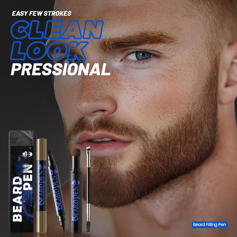 Noerrors Beard Filler Pencil Kit Dual End 4 Tips Beard Pen and Brush Set Hairline Moustache Eyebrows Filling Shaping Styling Makeup Tools Waterproof Longlasting For Men #Brown