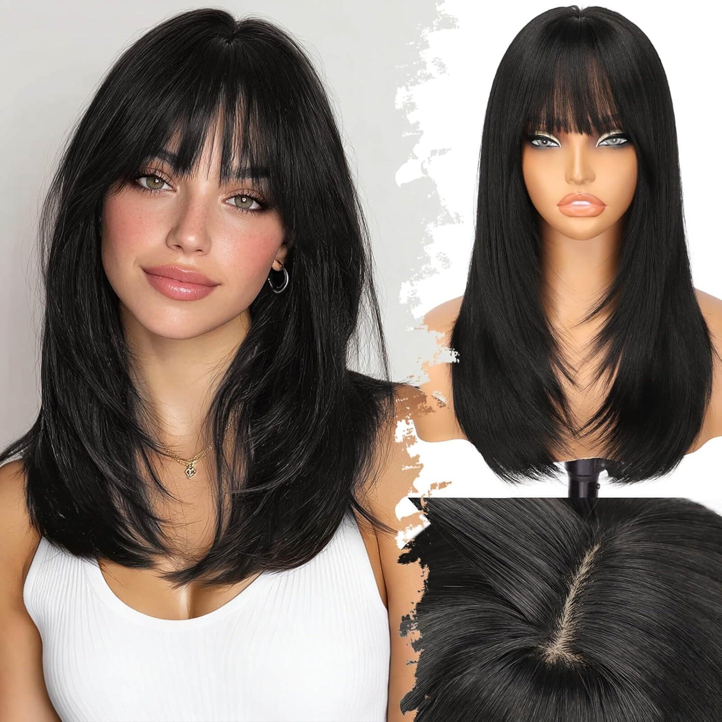 Beginner-Friendly Ash Blonde Wig with Bangs - 4x4 Glueless Synthetic Hair, Medium Length, Face-Framing Layers