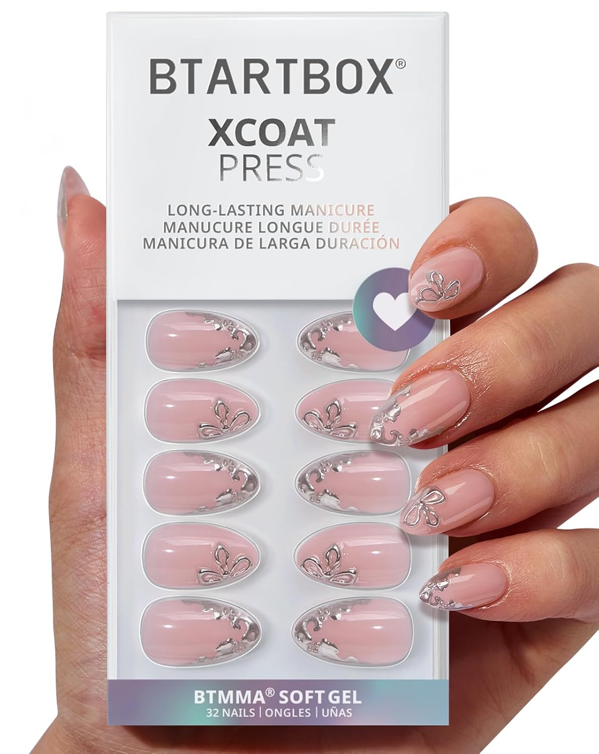 Press On Nails Almond - Gilded Cheer Short Glitter French Tips | 16 Sizes, Lamp-Curable Soft Gel Kit
