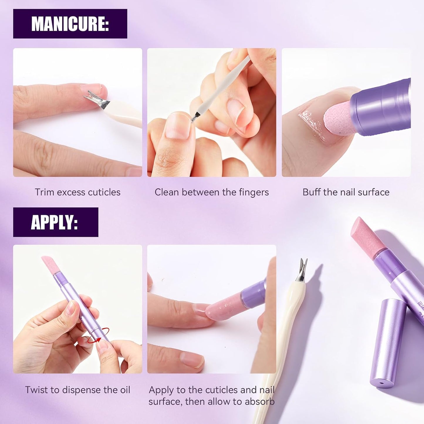 Cuticle Oil Pusher Pen - Nail Care Tool for Hangnails & Dry Nails | Moisturizing Cuticle Trimmer & Remover