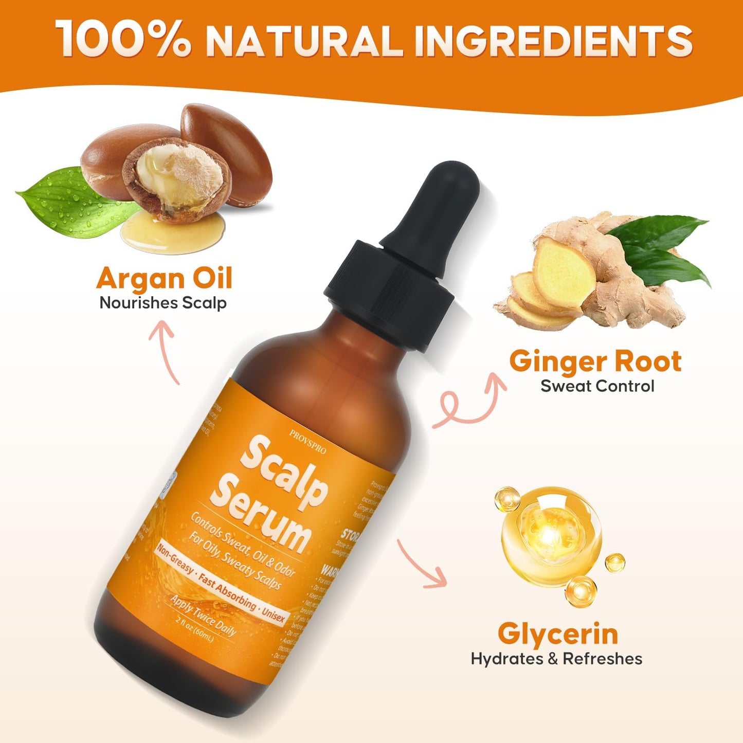 provspro Scalp Sweat Control Serum for Oily & Sweaty Scalp – Helps Reduce Sweat, Oil & Odor – Lightweight, Non-Greasy, Fast Absorbing Formula with Argan Oil & Ginger Root – 2 oz