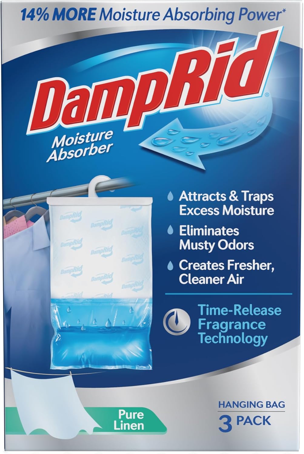DampRid Fragrance-Free Hanging Moisture Absorber | 16 oz. 3-Pack - Eliminates Musty Odors, Ideal for Closets
