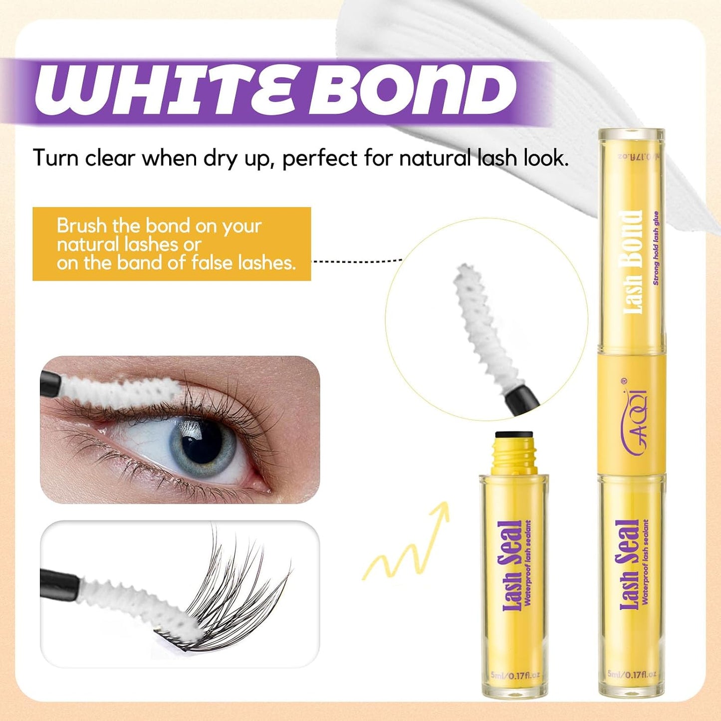 Lash Bond and Seal Waterproof - Strong Hold Eyelash Glue for DIY Extensions | 10ml, Gentle Formula, Lasts 72+ Hours