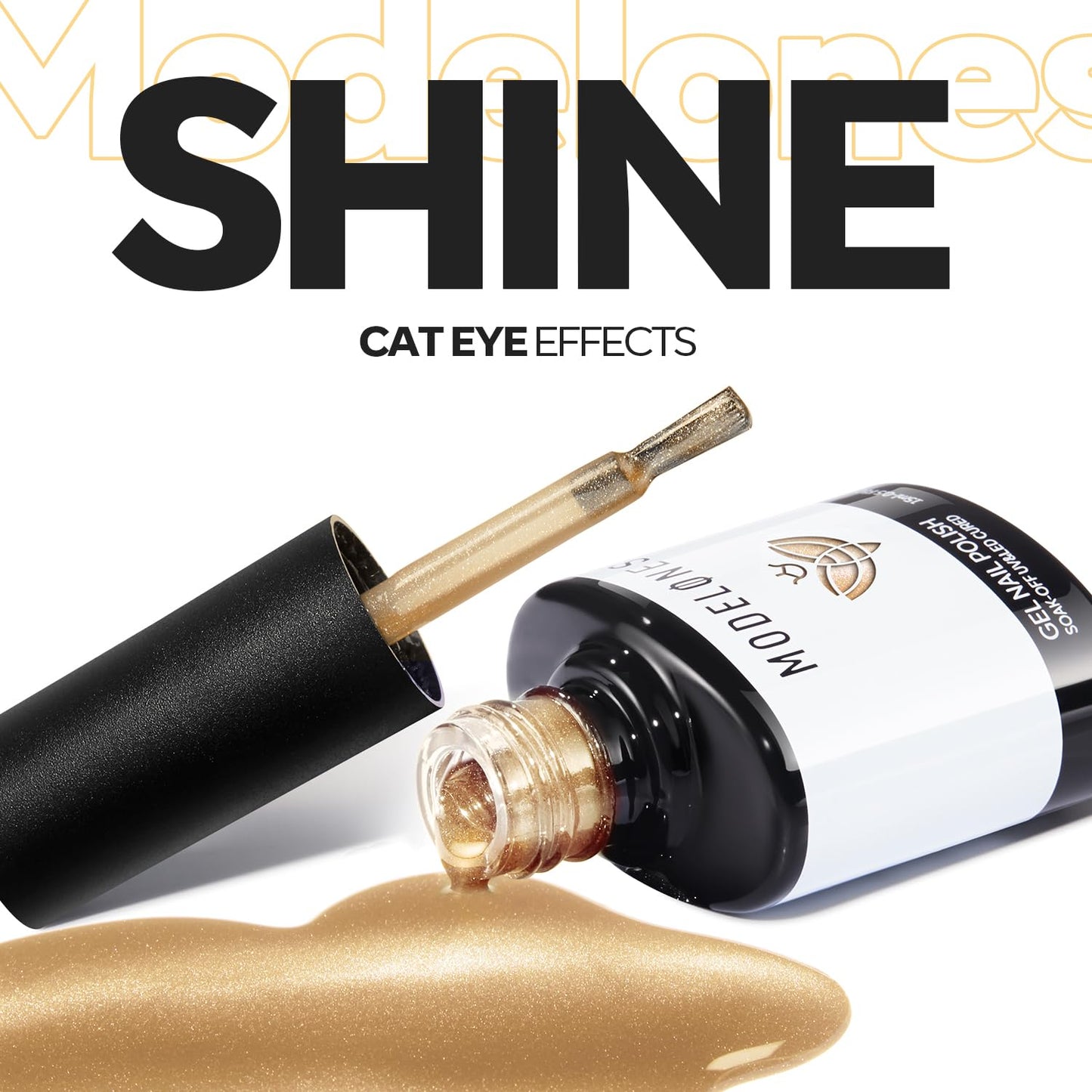 Modelones Nude Cat Eye Gel Nail Polish - 9D Holographic Gold Glitter & Pink Shimmer | 15ML Soak Off UV Formula