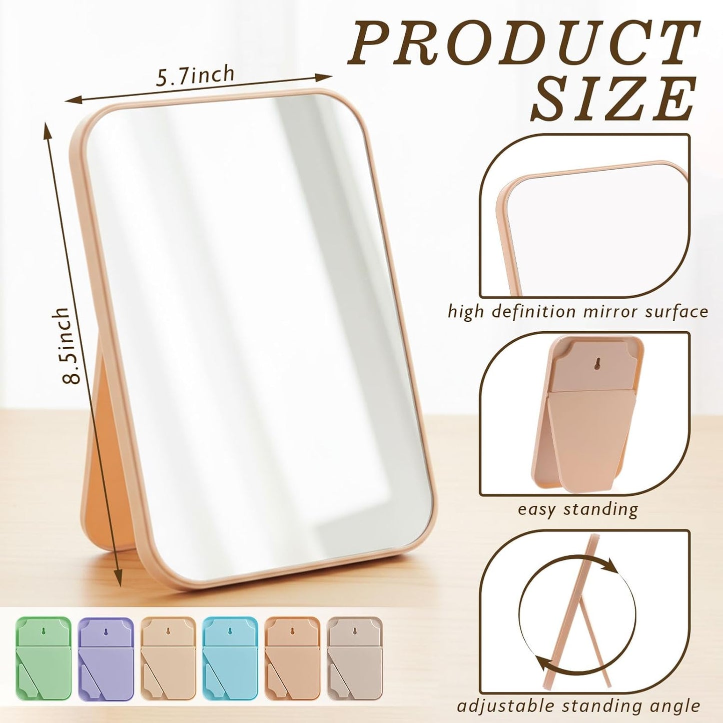 Cinnvoice 24 Pack Desktop Makeup Mirrors - 90° Adjustable Folding Vanity Mirrors | Portable for Travel & Spa (8")