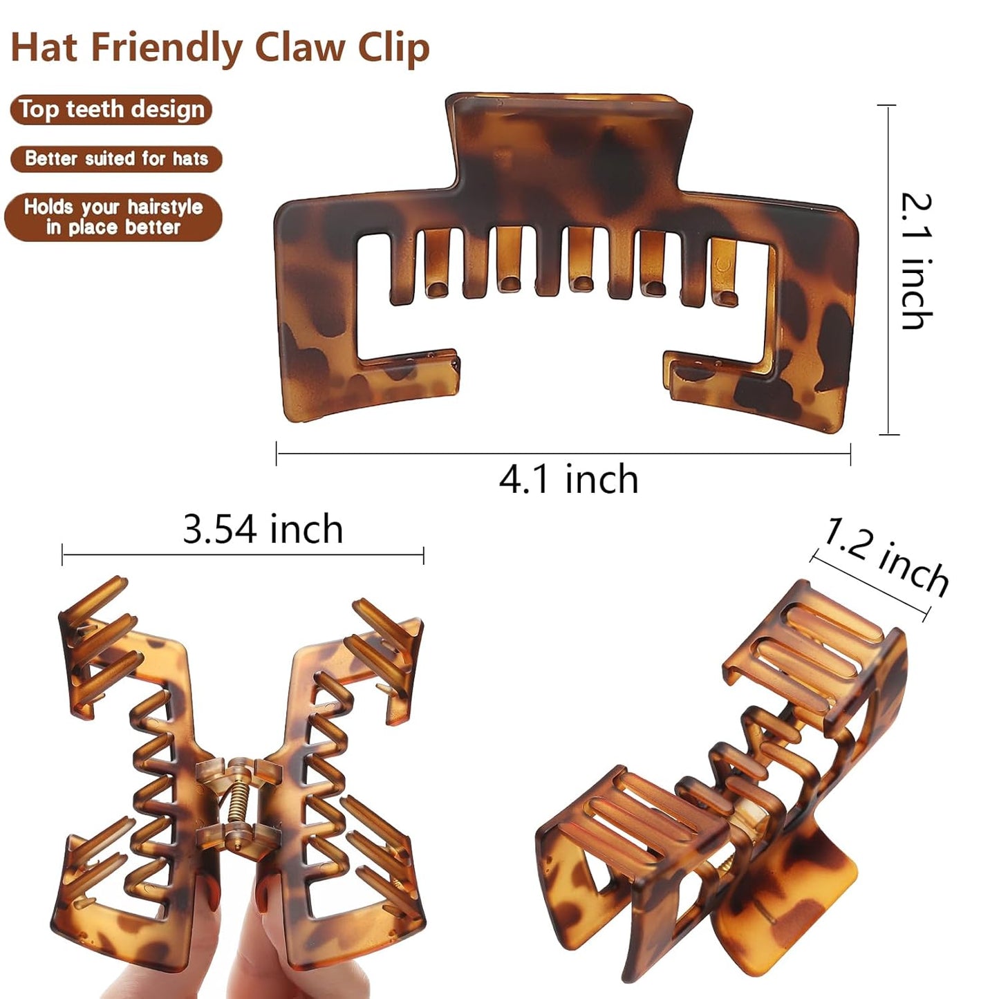Hat-Friendly Claw Clips for Baseball Caps - 4 Pack Strong Hold Matte Tortoise Hair Accessories for Women | Perfect for Thick or Thin Hair