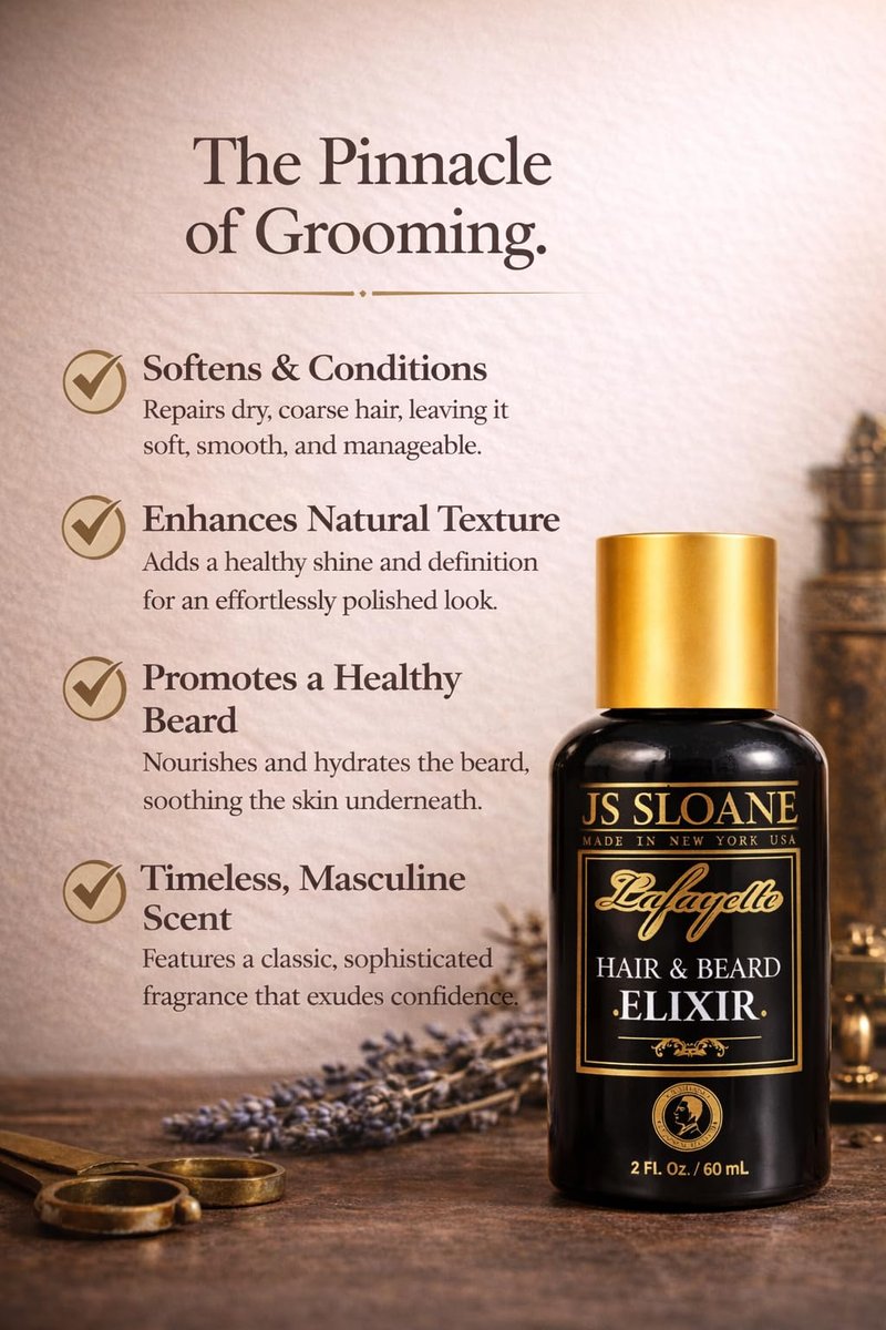 JS Sloane Lafayette Hair & Beard Elixir – Lightweight Grooming Oil for Shine, Texture & Beard Conditioning – Non-Greasy Hair Serum for Men – Softens, Hydrates & Controls Frizz – 2 Fl Oz