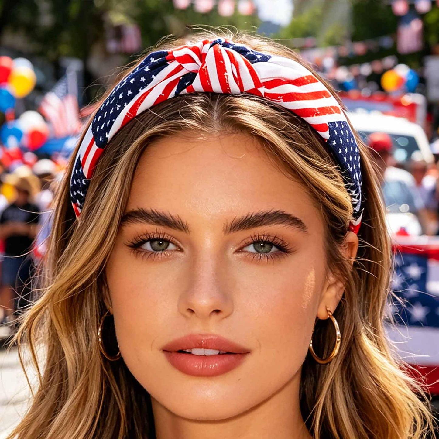 Acenail 4th of July Headbands USA Patriotic Hairbands American Flag Red White Blue Stars Headband Wide Knotted Non Slip Head Bands Independence Day Hair Accessories for Women 2Pcs (USA B)