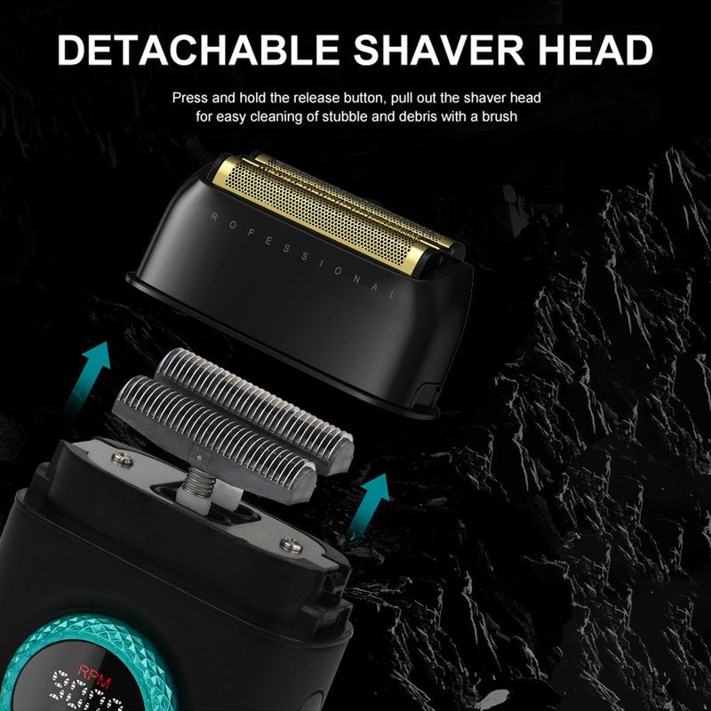 VGR 378 Electric Shavers for Men, Triple Floating Blade Foil Shaver Cordless Men's Electric Razor, 9000 RPM Motor Bald Shavers Titanium Foils with LED Display, Barber Supplies (Black)