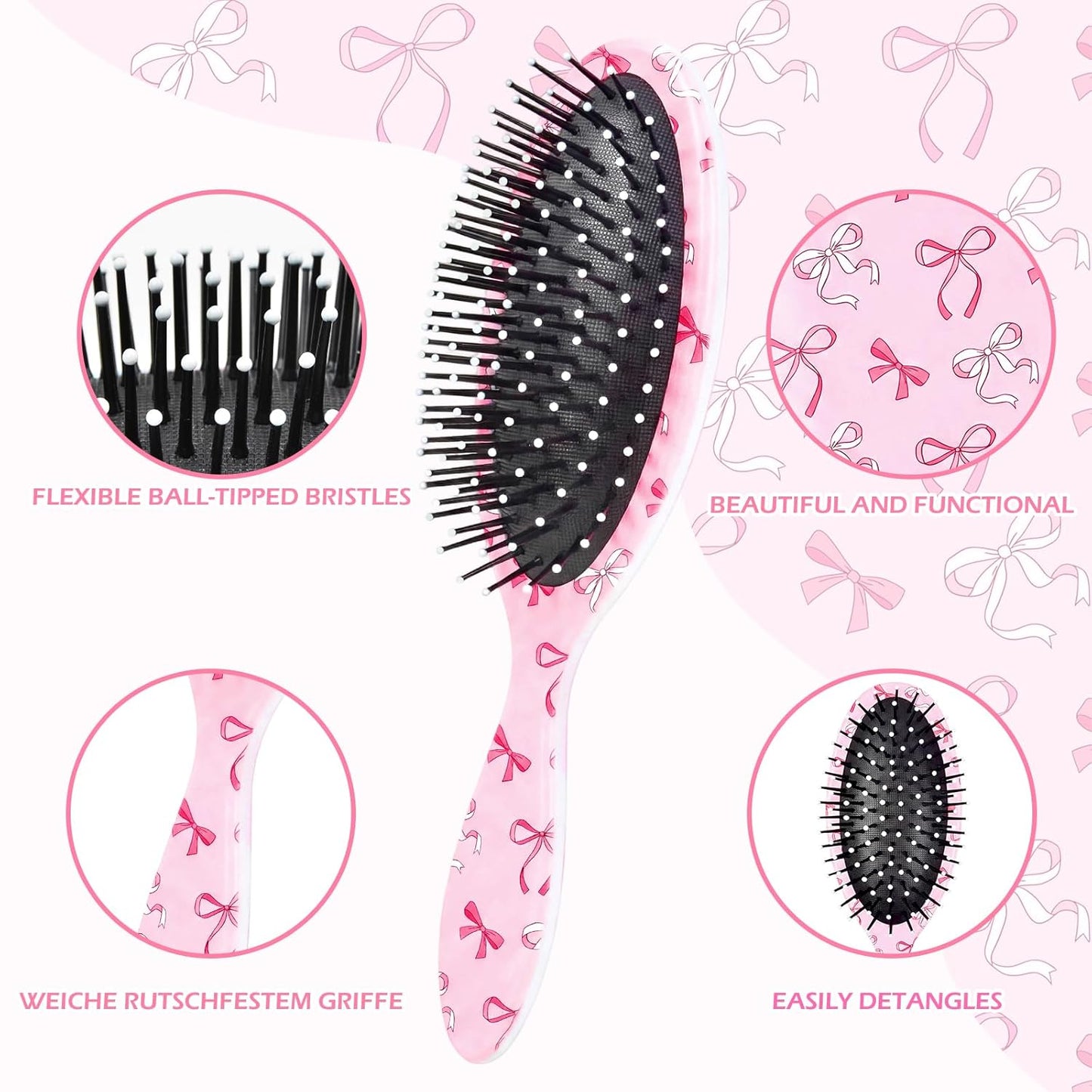 Detangling Hair Brush for Girls - Pain-Free Curly Hair Brush with Pink Bow Design | Ideal for Kids