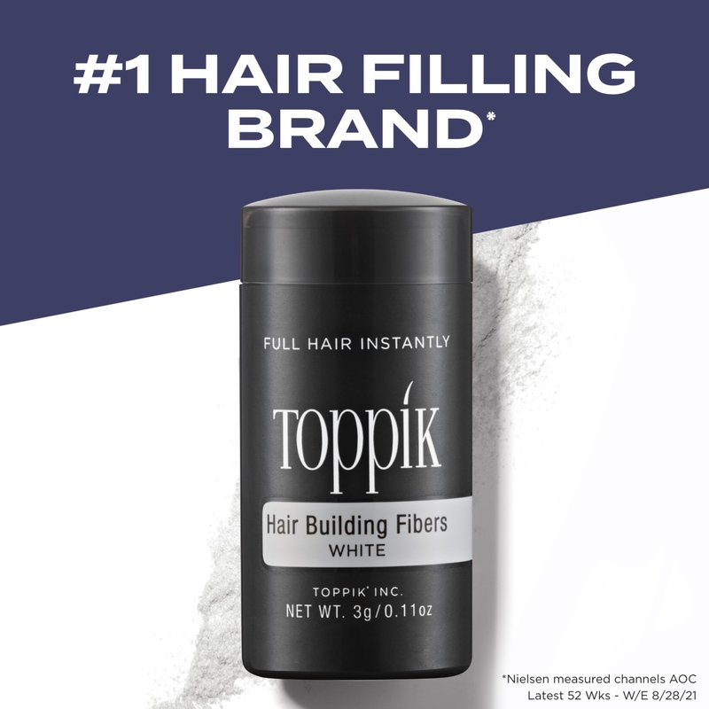Toppik Hair Building Fibers, White, 55g Fill In Fine or Thinning Hair, Instantly Thicker, Fuller Looking, 9 Shades for Men & Women, Keratin Protein Formula