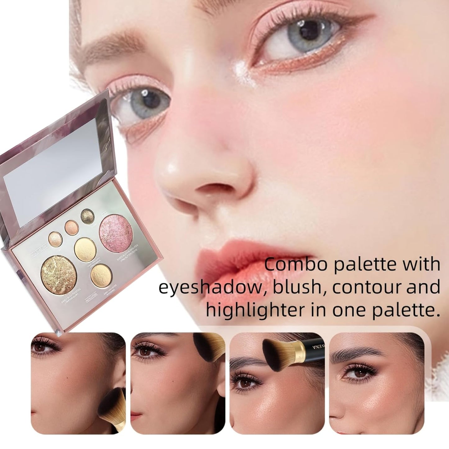 All-in-One Makeup Palette - 7 Color Baked Face Palette with Bronzer, Blush, Highlighters & Eyeshadows | Shimmer Travel Kit with Mirror