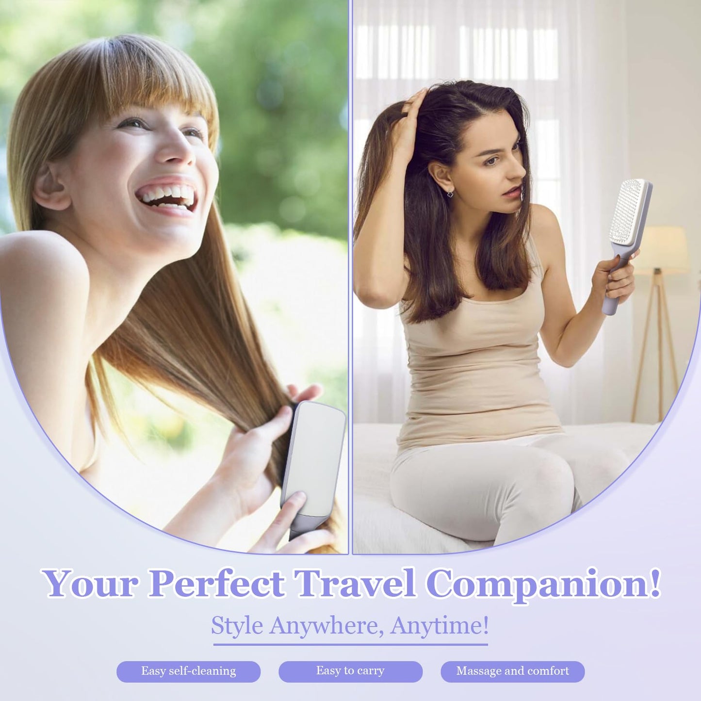 Self Cleaning Hair Brush, Anti Static Brush for Easy Hair Removal, Retractable Hair Brush with Firm Bristles, Scalp Massage Comb for Daily Detangling, Women Men