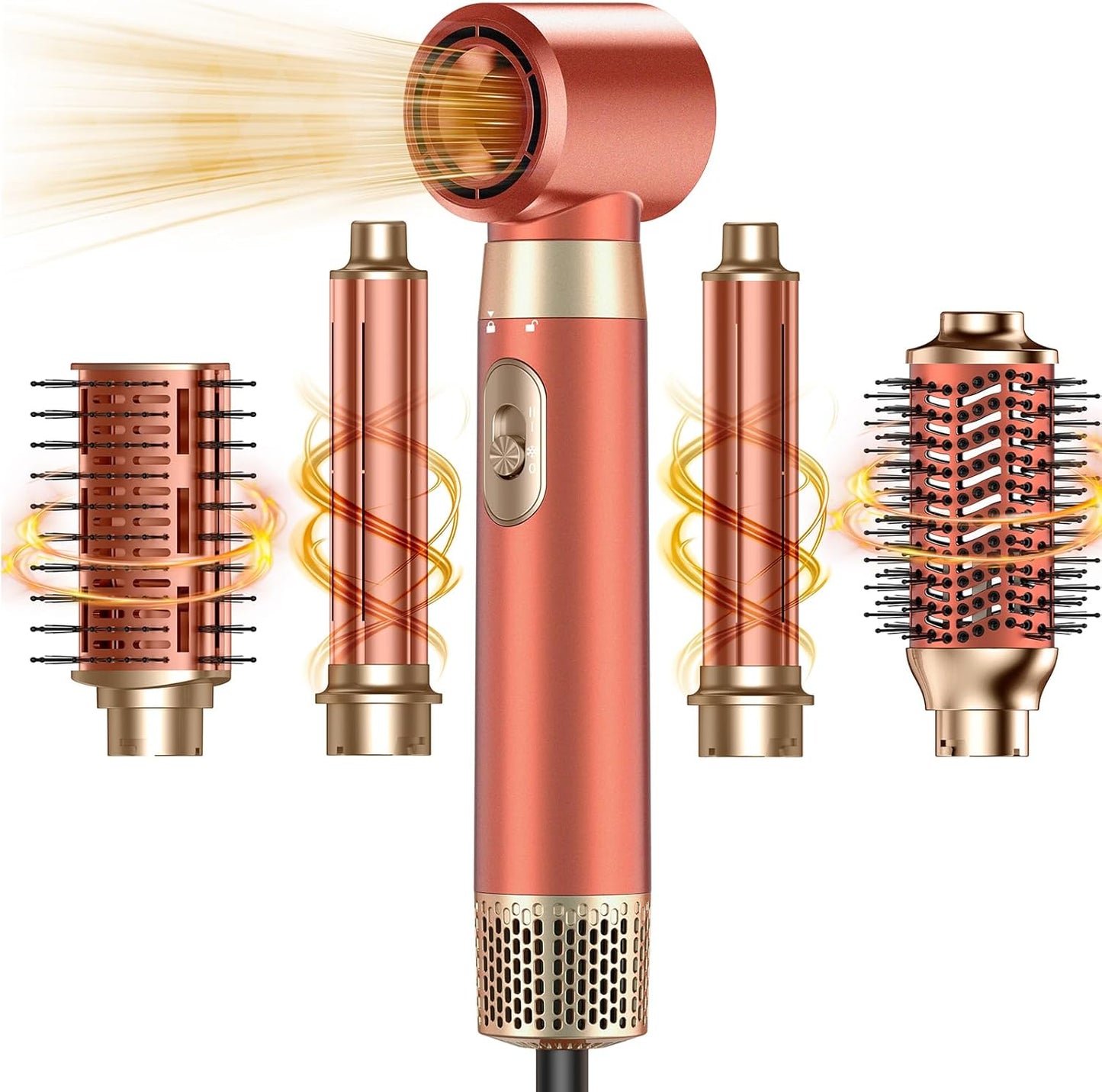 5 in 1 Blow Dryer Brush Set - Upgrade Your Hair Styling with High-Speed Hot Air Brush, Curling & Paddle Features | Travel-Friendly Amber