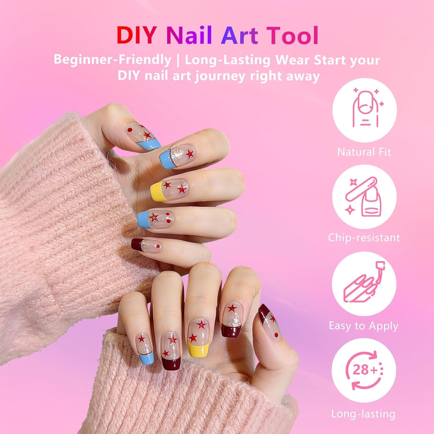 Medium Almond Clear Acrylic Nail Tips - 224 Pcs in 16 Sizes | Pre-Shaped Strong Press-On Nails for DIY Manicure