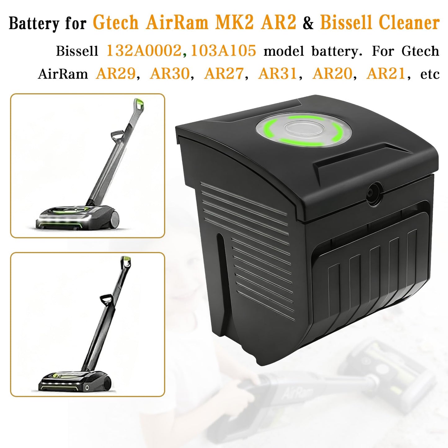 JTRGPEH 103A022 Replacement Battery for Bissell 103A105 132A0002, Compatible with AR27 AR29 AR30 AR31 Gtech AirRam MK2 AR2 Vacuum Cleaner Series 2500mAh