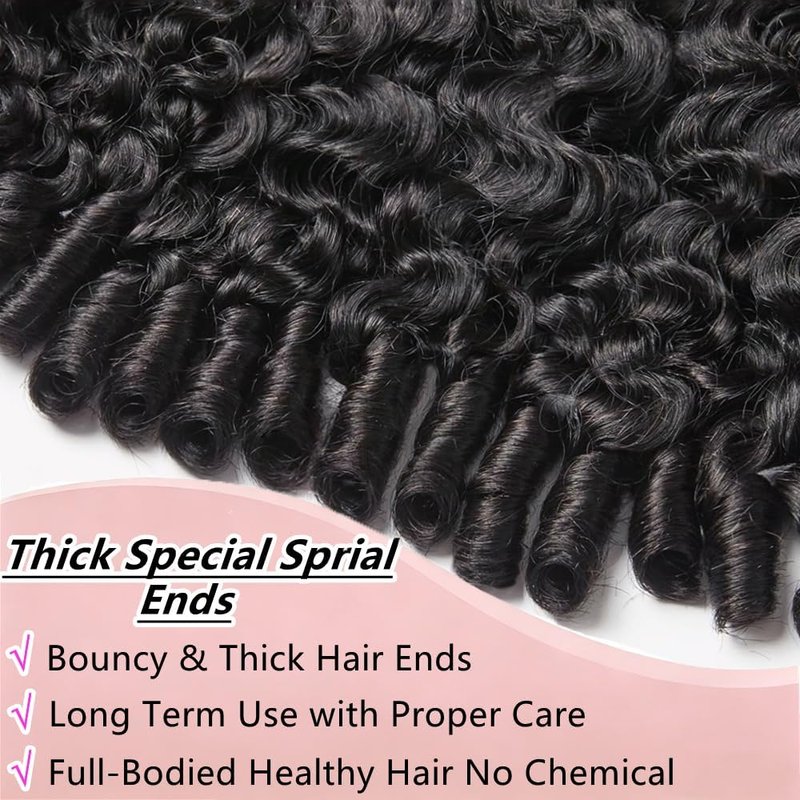 Burmese Curly Bundles Human Hair 1Pcs Curly Human Hair Bundle with Spiral End 12A Unprocessed Virgin Hair Quick Weave for Women Natural Black (1B# Black Color 1Pcs, 16)