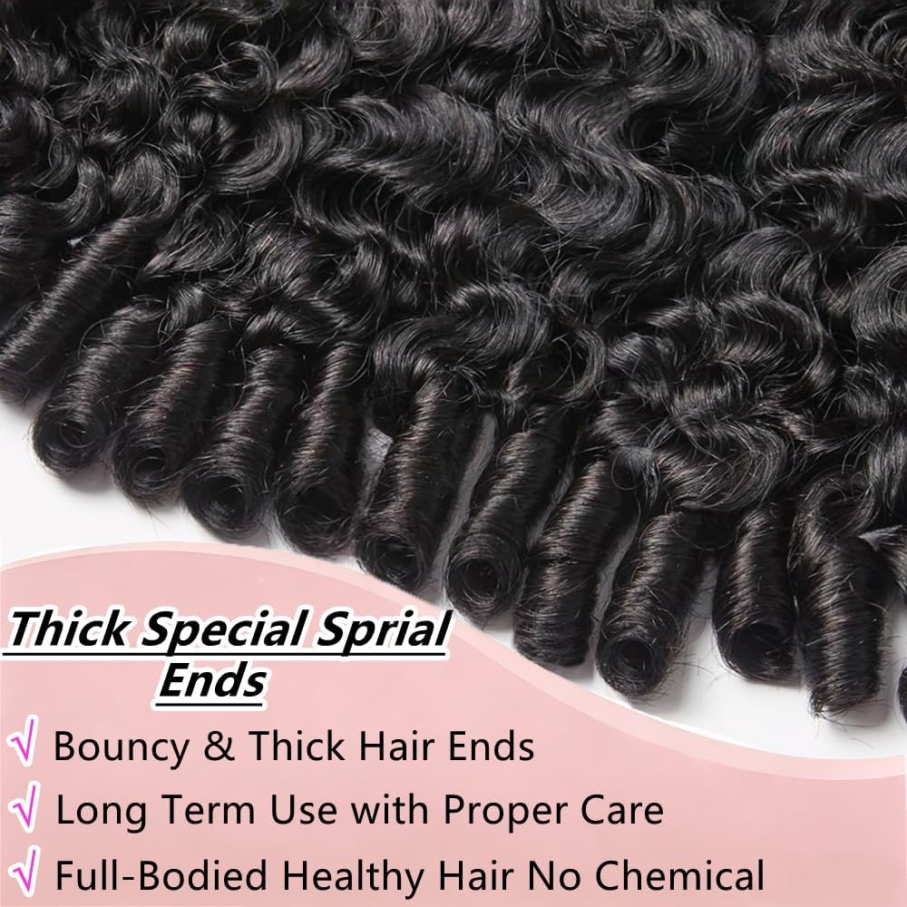 Burmese Curly Bundles Human Hair 3Pcs Water Wave Human Hair Bundles with Spiral End 18 20 22 Inch 12A Unprocessed Virgin Hair Quick Weave for Women Natural Black