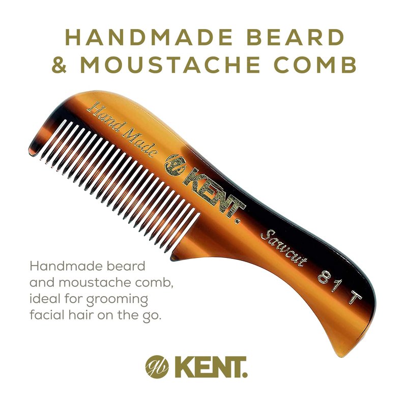 Kent A 81T X-Small Men's Beard and Mustache Comb, Fine Toothed for Facial Hair Grooming and Styling. Quality Cellulose Acetate, Saw-cut Polished. Made in England