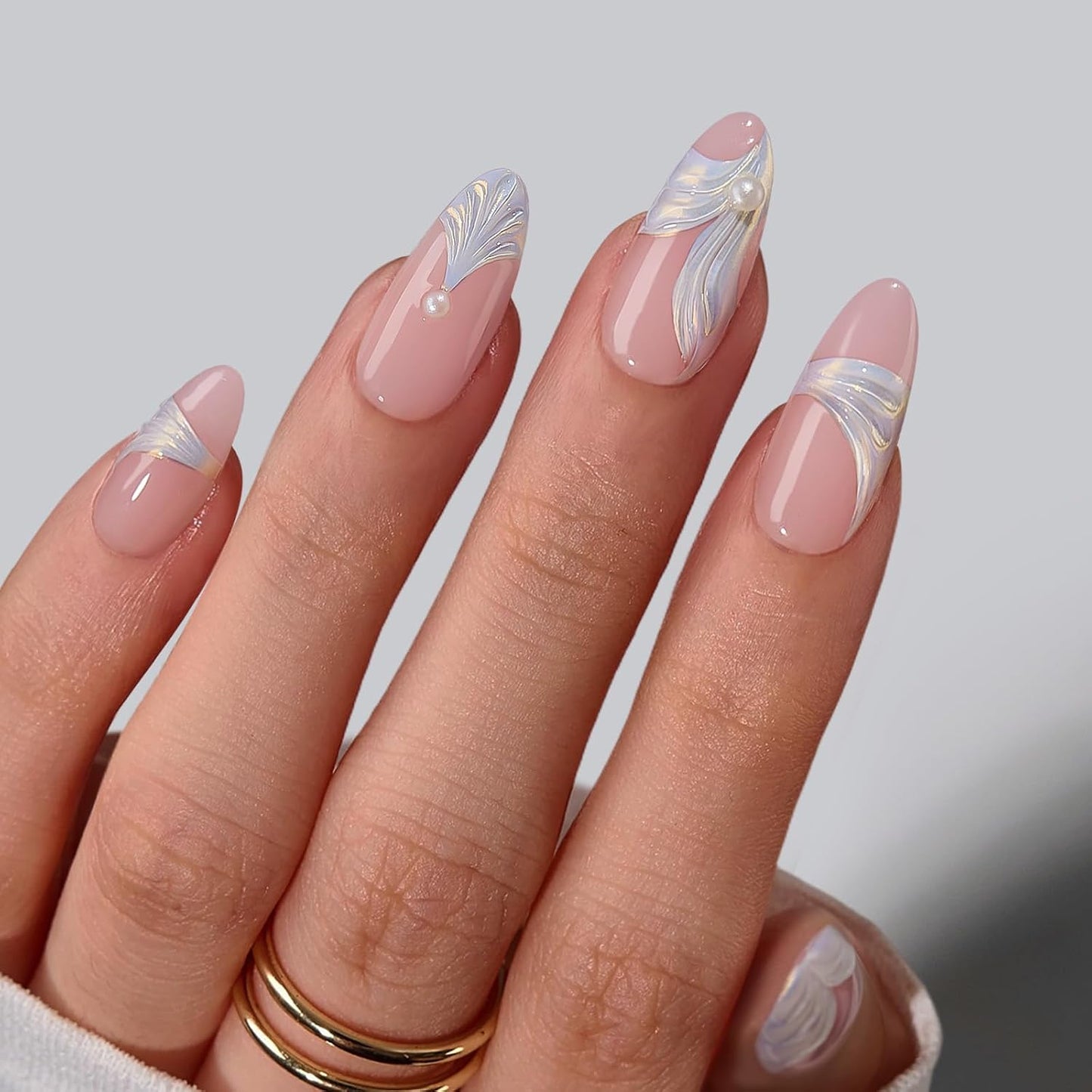French Tip Press On Nails - Isle Plumeria | Easy-Apply Flower Short Square Design, 32 Nails in 16 Sizes