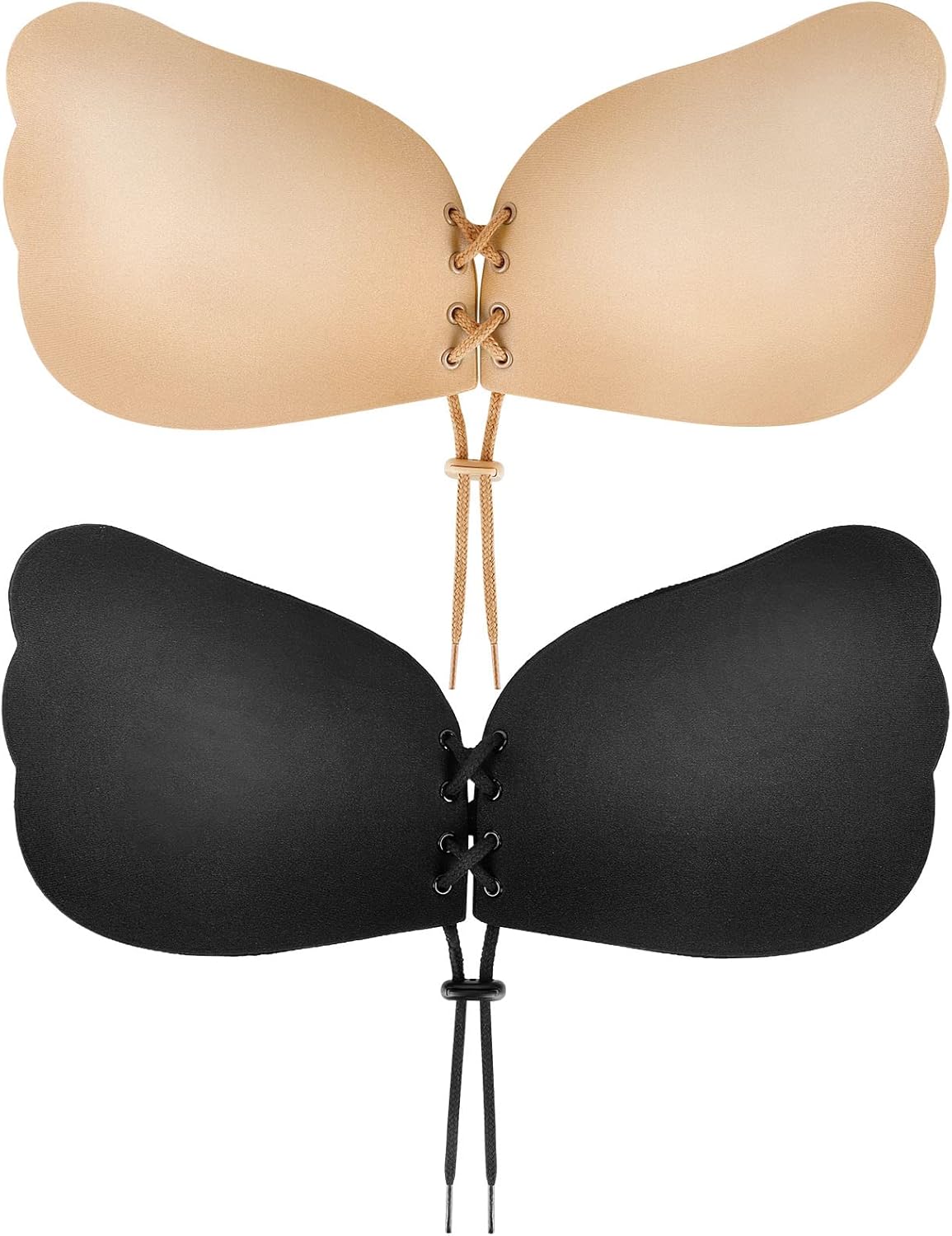 Backless Sticky Bra - Adhesive Push-Up Lift Bras | 2 Pairs Black & Beige