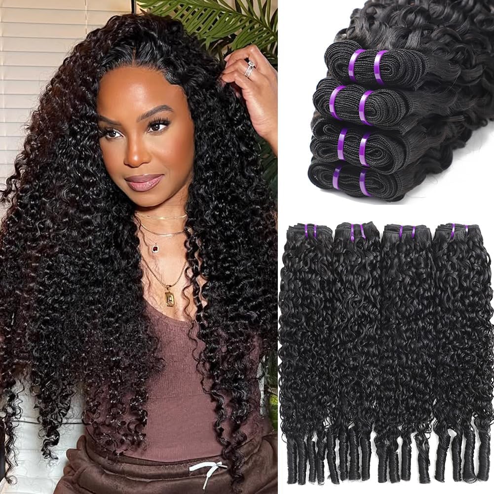Burmese Curly Hair Bundles - 14A Virgin Water Wave | 4 Bundles 14-20 Inch Natural Black Wet & Wavy Extensions