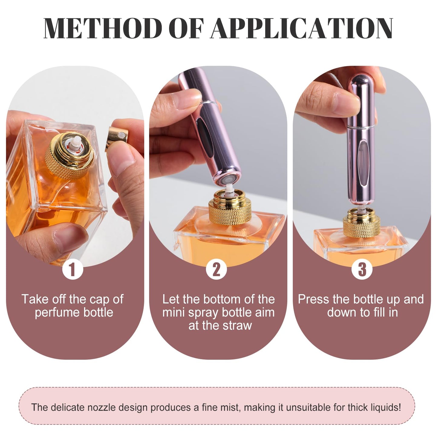 Yiesoum Portable Perfume Atomizer 5-Pack, Leak-Proof Refillable Travel Perfume Spray Bottles with Fine Mist & Funnel, TSA-Approved Mini Perfume Dispenser for Purse, Gym, Vacation (Includes Pouch)