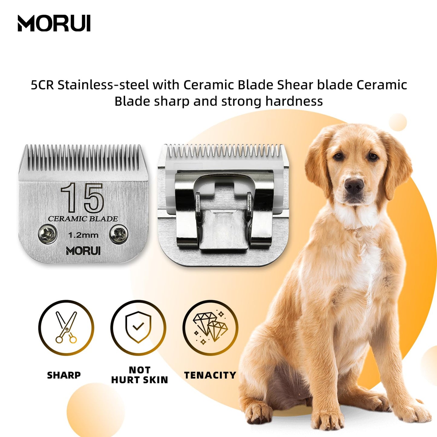 morui Pet Dog Grooming Clipper Replacement Blade，Detachable Ceramic Blade，Compatible with Most Andis,Oster A5 Wahl KM Series Clippers Size 15 Cut Length 3/64"(1.2mm)