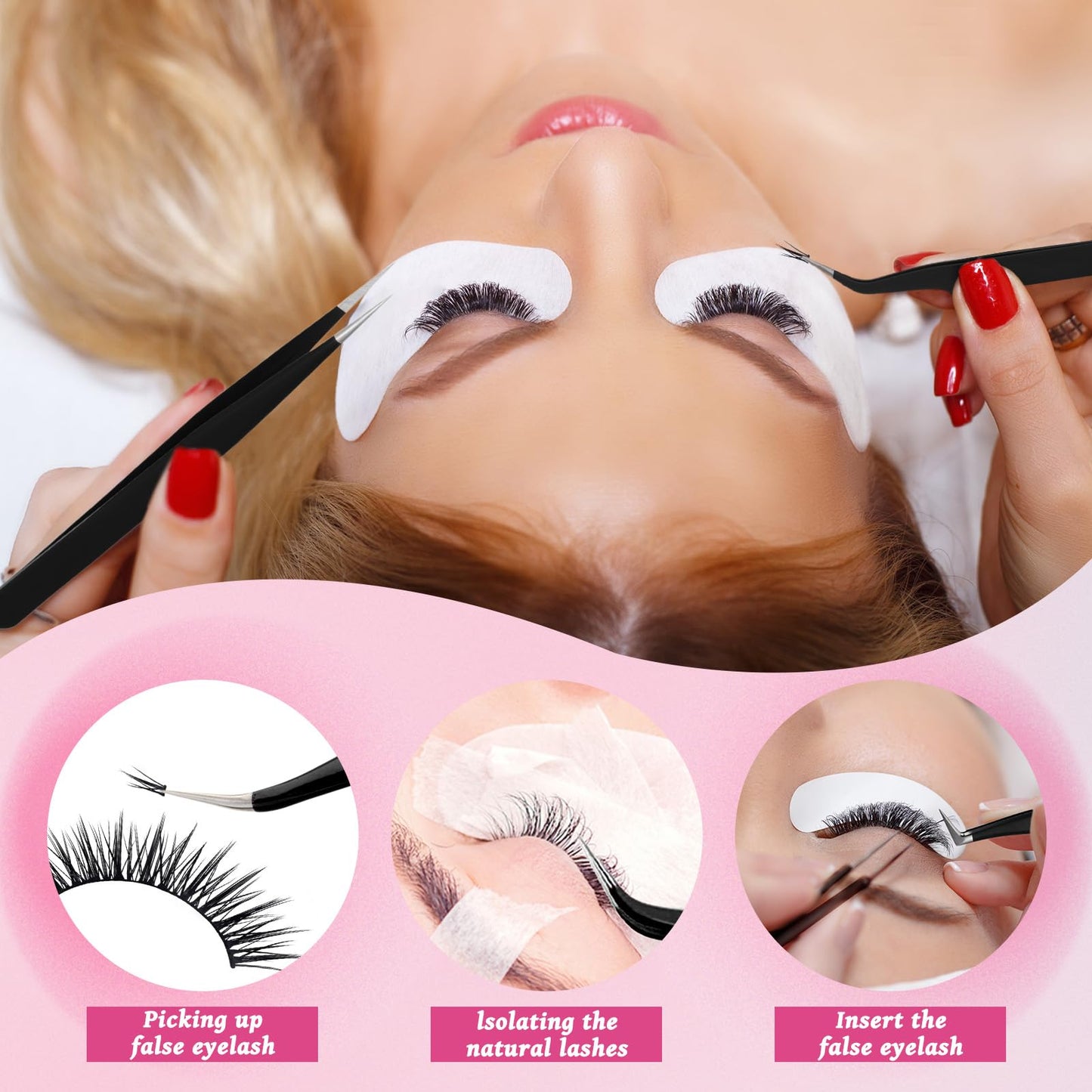 High Precision Lash Tweezers Set 6 Pack Stainless Steel Eyelash Extension Tweezers for Classic, Volume, Mega Volume Lashes, Facial Hair, Eyebrow, Hair Removal, Crafting Making(Black)