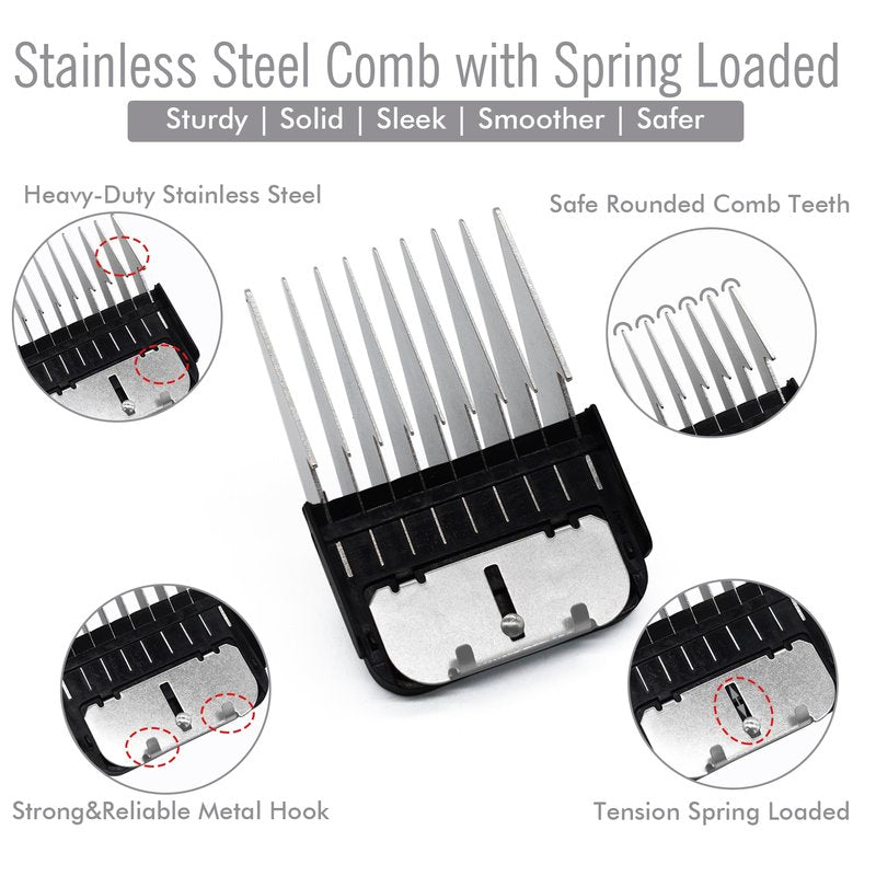 Professional A5-Style Animal Clipper Stainless Steel Color-Coded Snap-on Attachment Guard Guide Comb, 1/8"-1" Compatible with Wahl KM Series Oster A5 Andis Detachable Blade Pet Dog Groomers (#8-1")