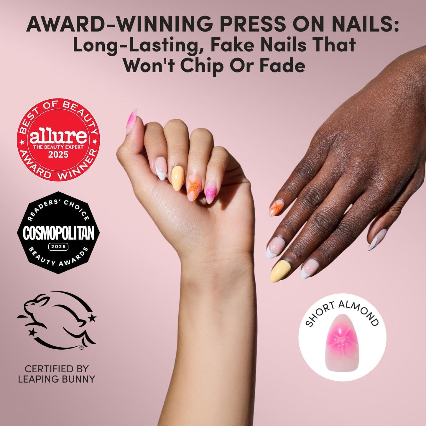 Glamnetic Press On Nails - Tropical 3D Short Almond Fake Nails | Sunset Tide | 15 Sizes, 30 Nail Kit with Glue
