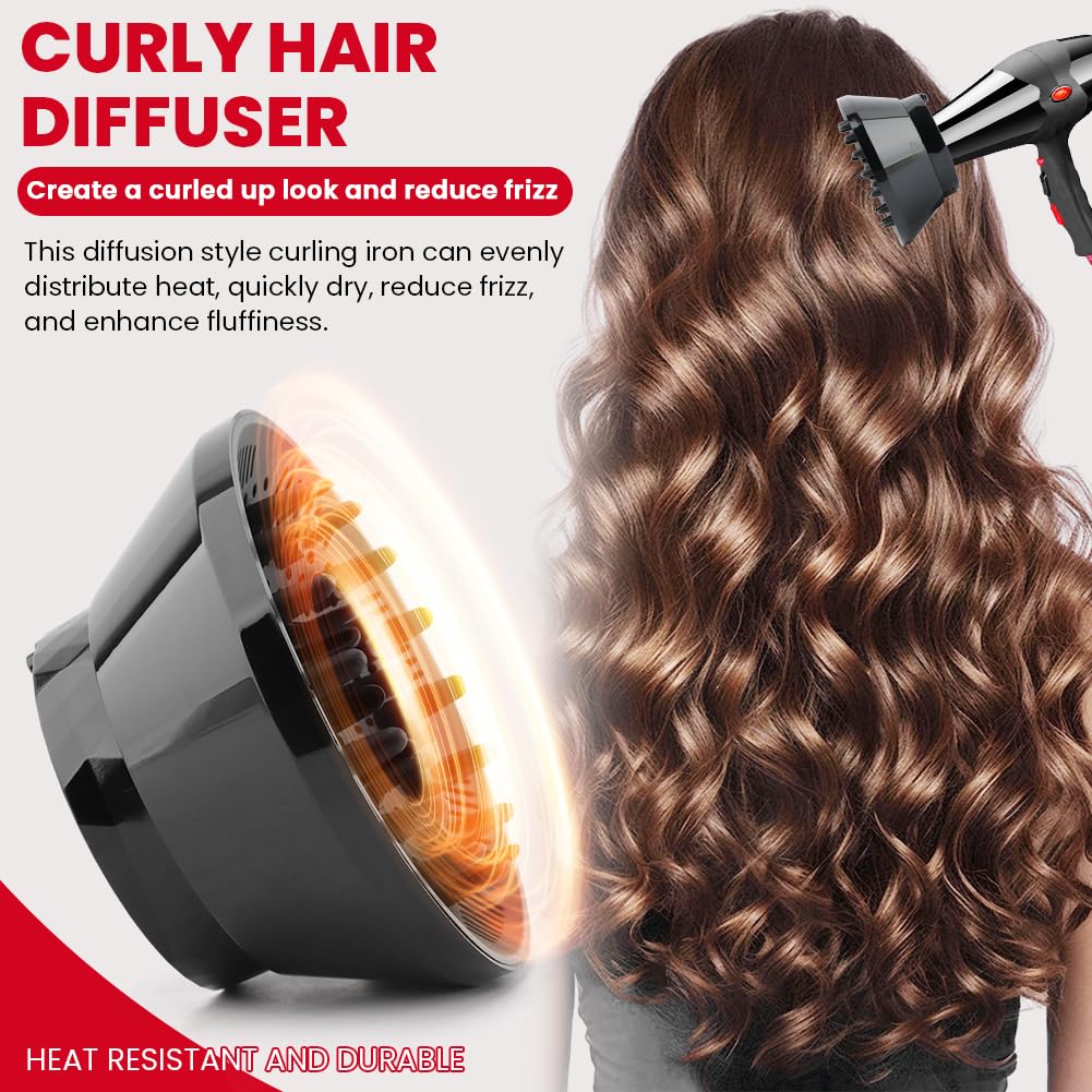 Hair Dryer Diffuser Attachment for Curly & Wavy Hair - Adjustable 1.4 to 3.2 Inch | Black