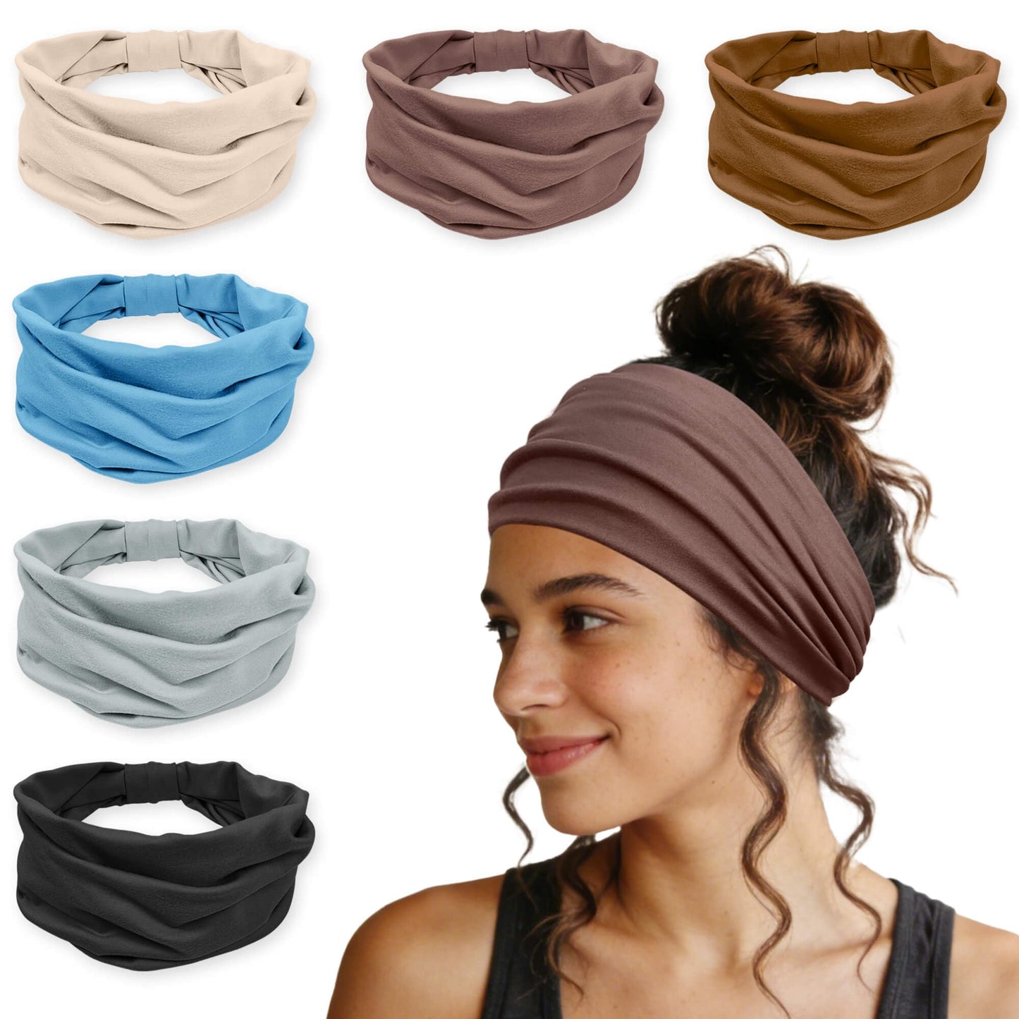 YONUF Wide Headbands for Women - 6 Pack Stretchy Soft Hair Bands for Workout, Yoga, Running, Makeup & Face Washing - Fashion Knotted Head Wraps & Hair Accessories