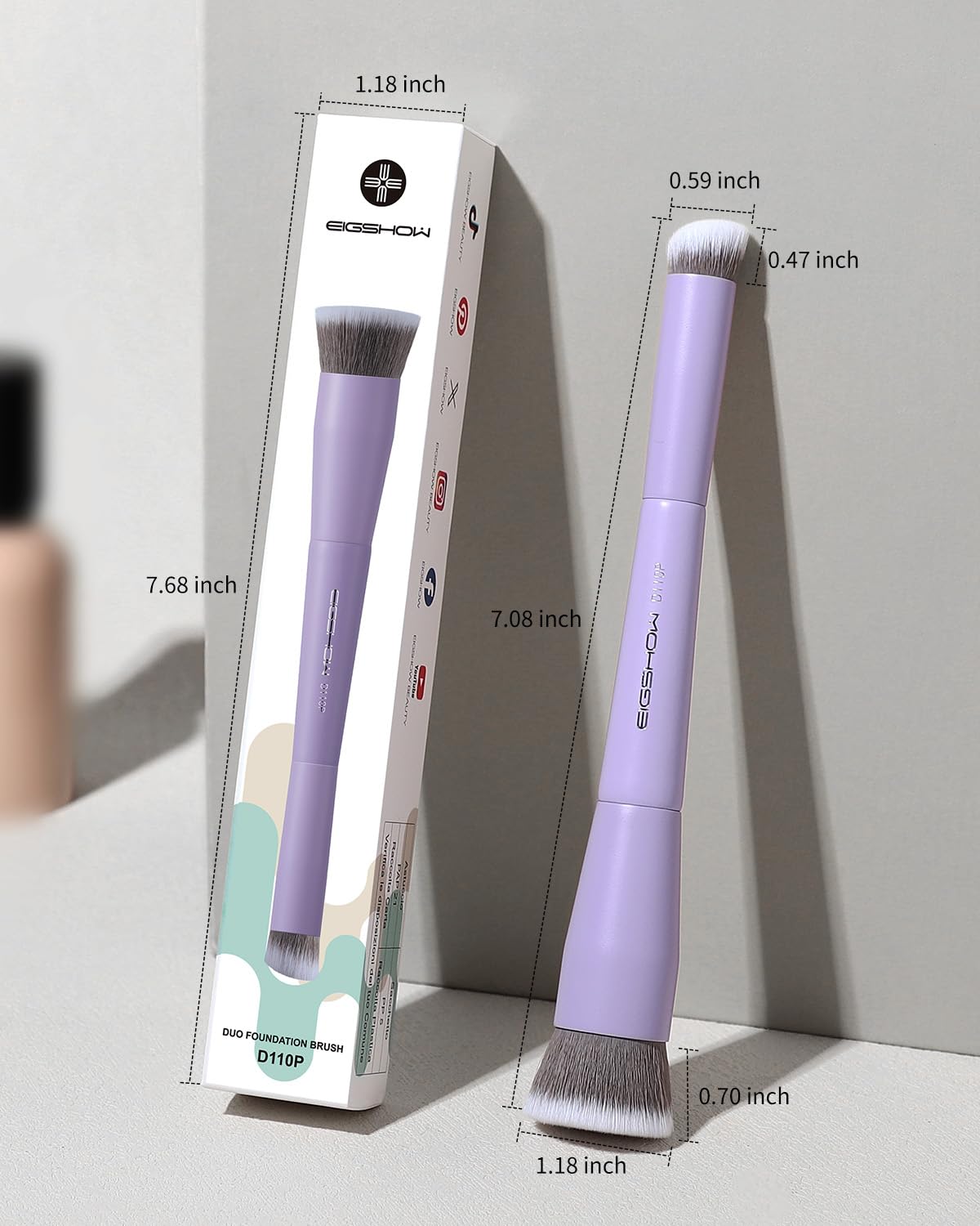 EIGSHOW Foundation & Concealer Brush with Silver Ion Bristles, Dual Ended Makeup Brush for Flawless Coverage, Precision Concealer (D110P)