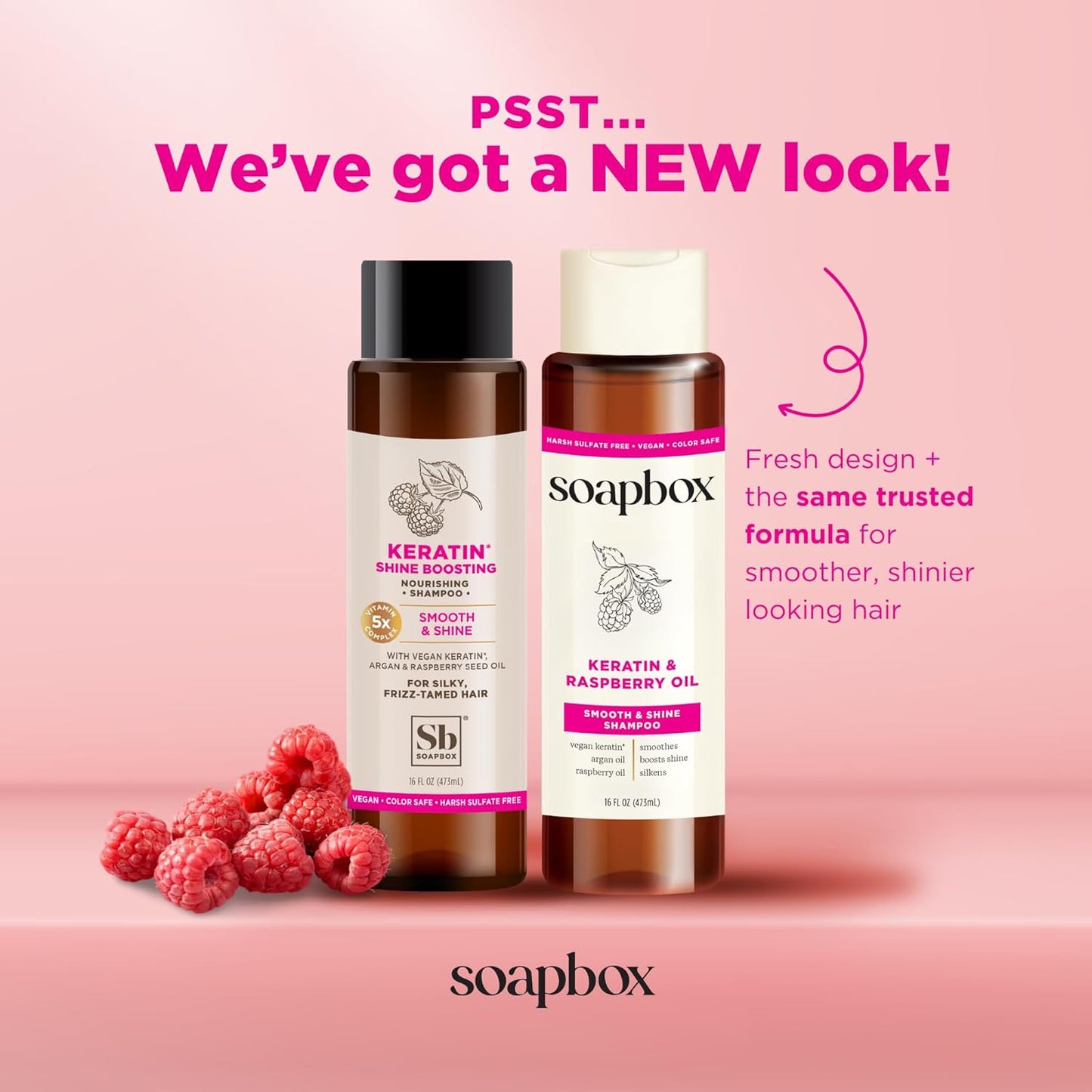 Keratin & Raspberry Seed Oil Shampoo & Conditioner Set - Shiny, Smooth Hair | 16 oz Each, Clean Ingredients