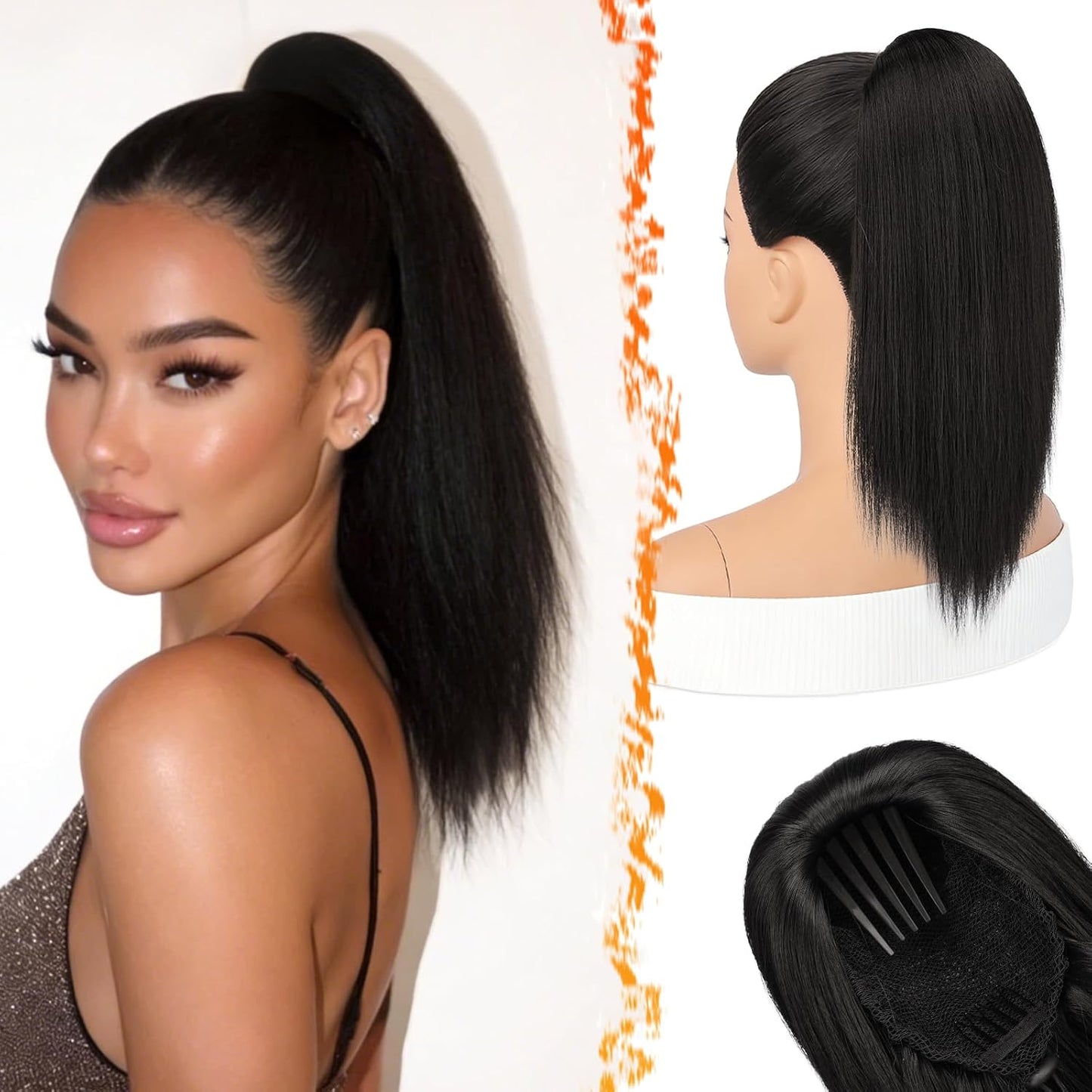 Straight Blonde Ponytail Extension - 16 Inch Soft Synthetic Drawstring Hairpiece for Daily Wear & Cheer Competitions