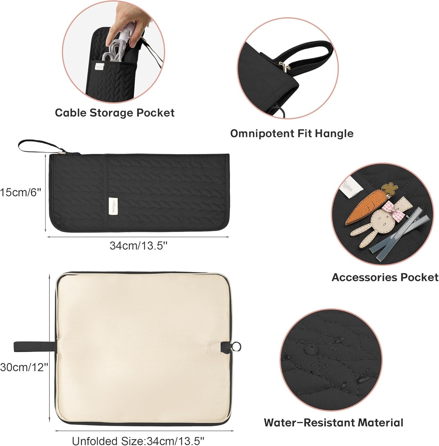 Hot Tools Organizer - Heat Resistant Mat & Travel Bag for Curling Iron, Flat Iron | Portable Hair Styling Tools Pouch (Black)