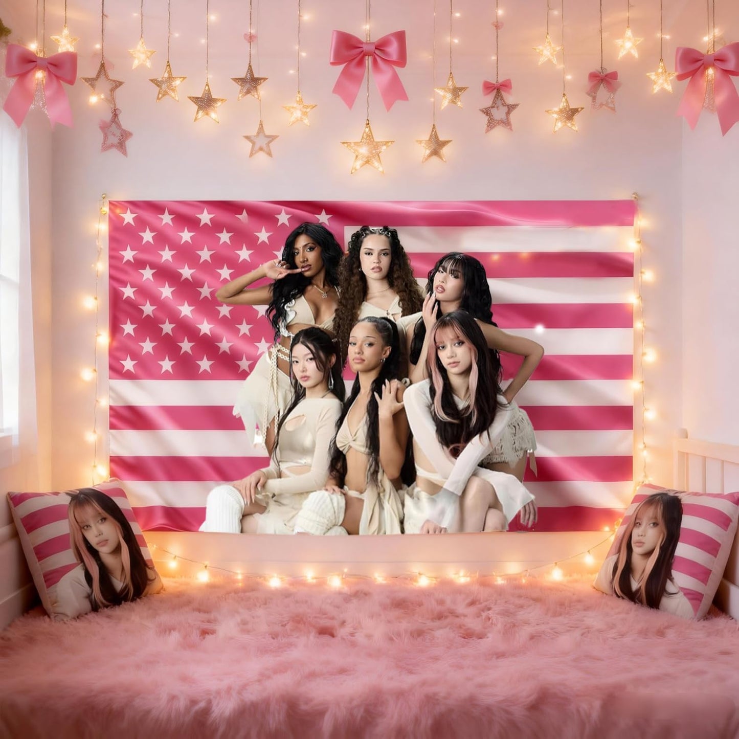 Pink American Flag Tapestry - 3x5 FT Polyester Wall Hanging | Modern Pop Culture Room Decor with Grommets