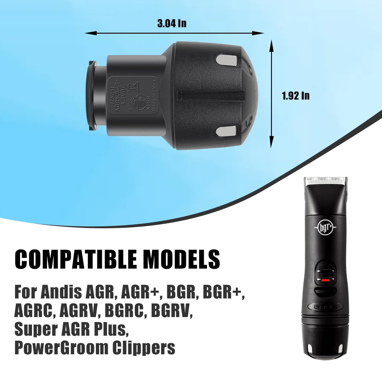 CBQ BGR Replacement Battery for Andis PowerGroom AGR+, BGR+, AGR, BGR, AGRC, AGRV, BGRC, BGRV, Super AGR Plus Cordless Pet Clippers Long-Lasting (NiMH, 2200mAh)