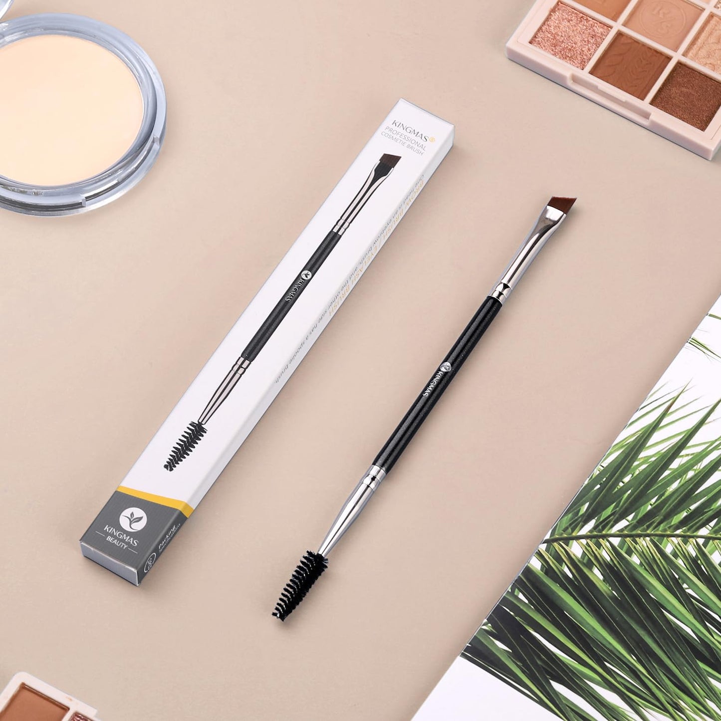 Eyebrow Brush Spoolie - Professional Duo Angled Brush for Lining & Shaping Brows | Black