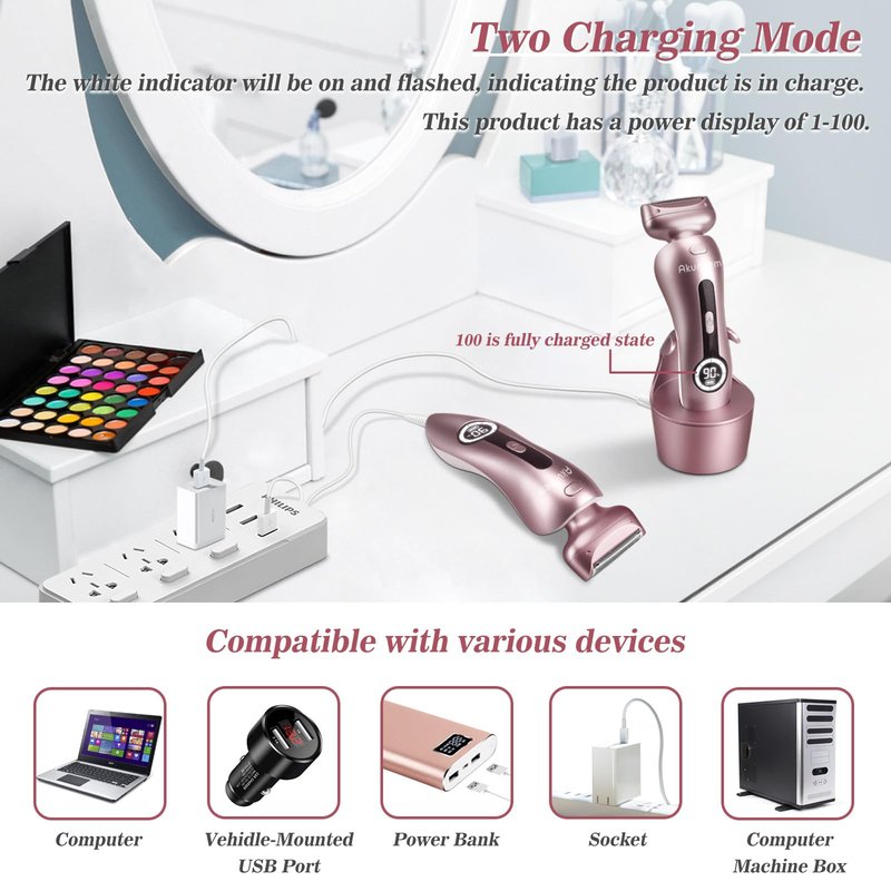 Electric Shaver for Women for Legs Bikini Trimmer Electric Razors for Women Underarm Public Hairs Rechargeable Womens Shaver Wet Dry Use Painless Cordless with Detachable Head (Pink)