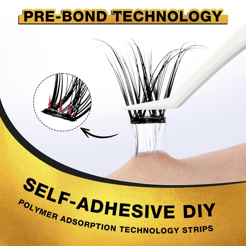 Self Adhesive Eyelashes - 150pcs No Glue Needed Eyelash Extensions 8-16mm Pre-Glued Lashes with Applicator Tweezers, Reusable Fake Eyelashes Clusters for Natural & Dramatic Looks for Beginners