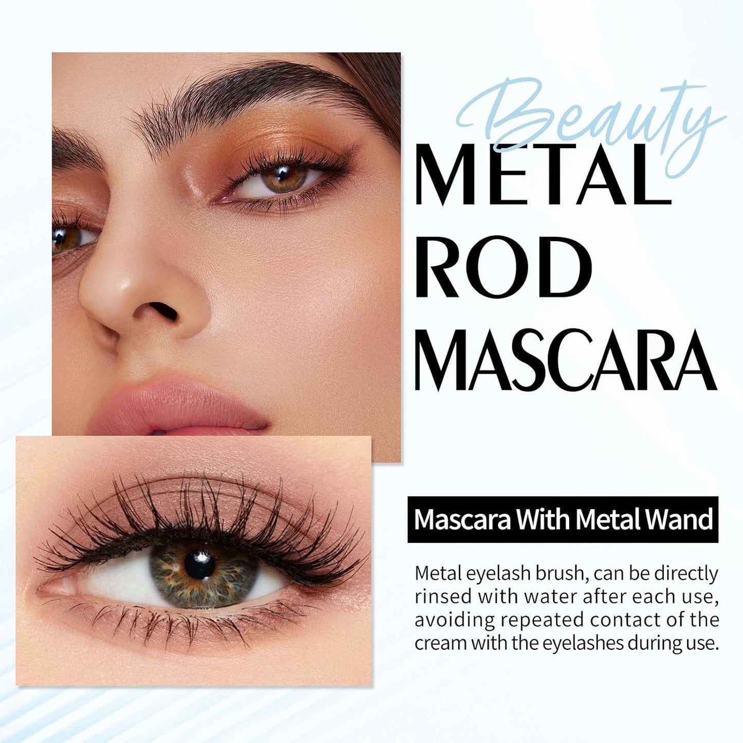 Black Washable Mascara Wand - 3D Curling Iron for Non-Clumping, Smudge-Proof, Extra Slim Length
