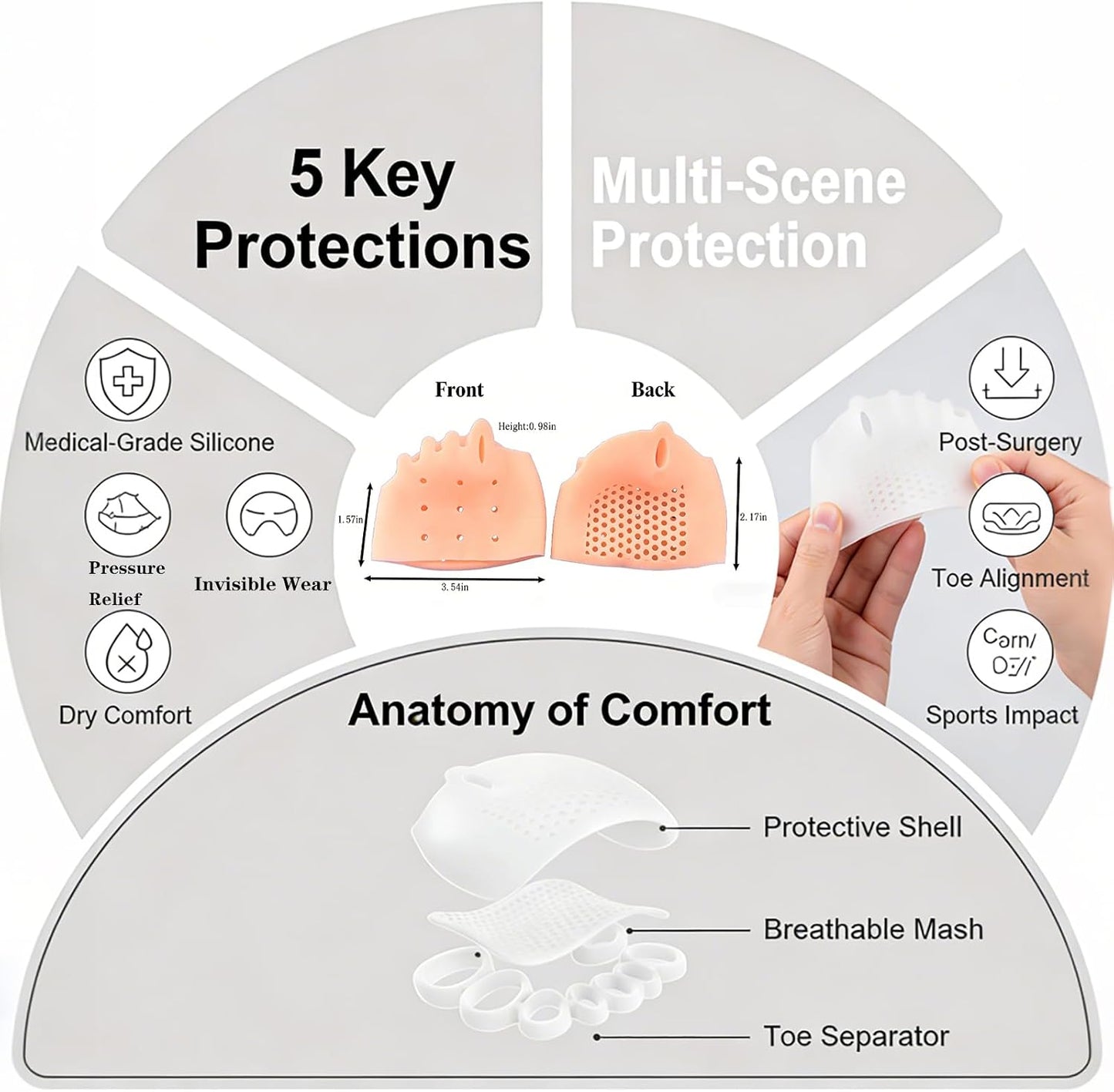 Bunion Corrector for Women - Silicone Toe Separators with Breathable Cushions | 4-Piece Set