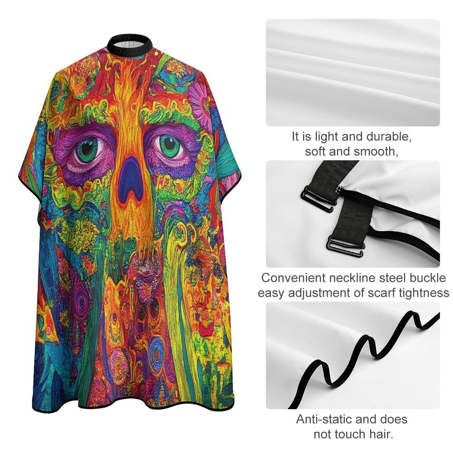Fashion Professional Hair Cutting Cape with Adjustable Closure, Trippy Weed Leaf Skull Art Barber Cape