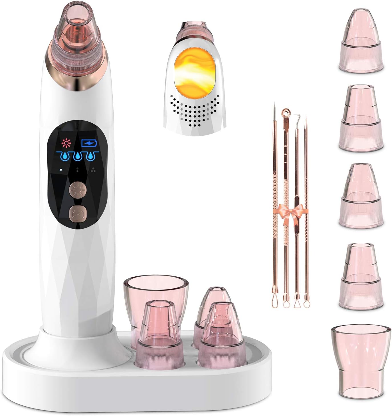 Blackhead Remover Pore Vacuum - Electric Face Cleaner with Hot Compress & 5 Suction Heads | LCD Screen
