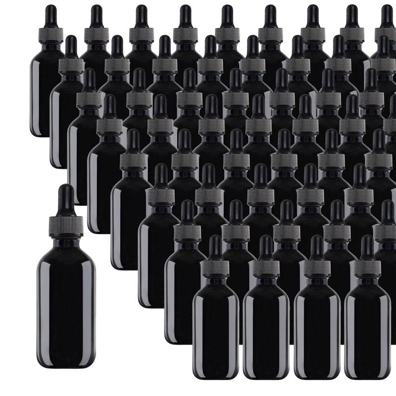 Easeen 48 Pack 2oz Glass Dropper Bottles, Black Eye Dropper Bottles with Glass Droppers for Essential Oils, Perfumes(60ml, Black)