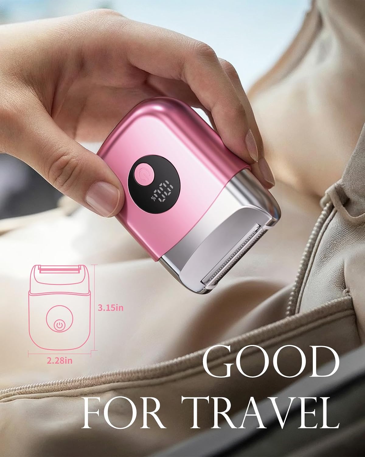 Cordless Electric Razor for Women - Rechargeable Travel Shaver with LED Display | Pink, Versatile for Face & Body