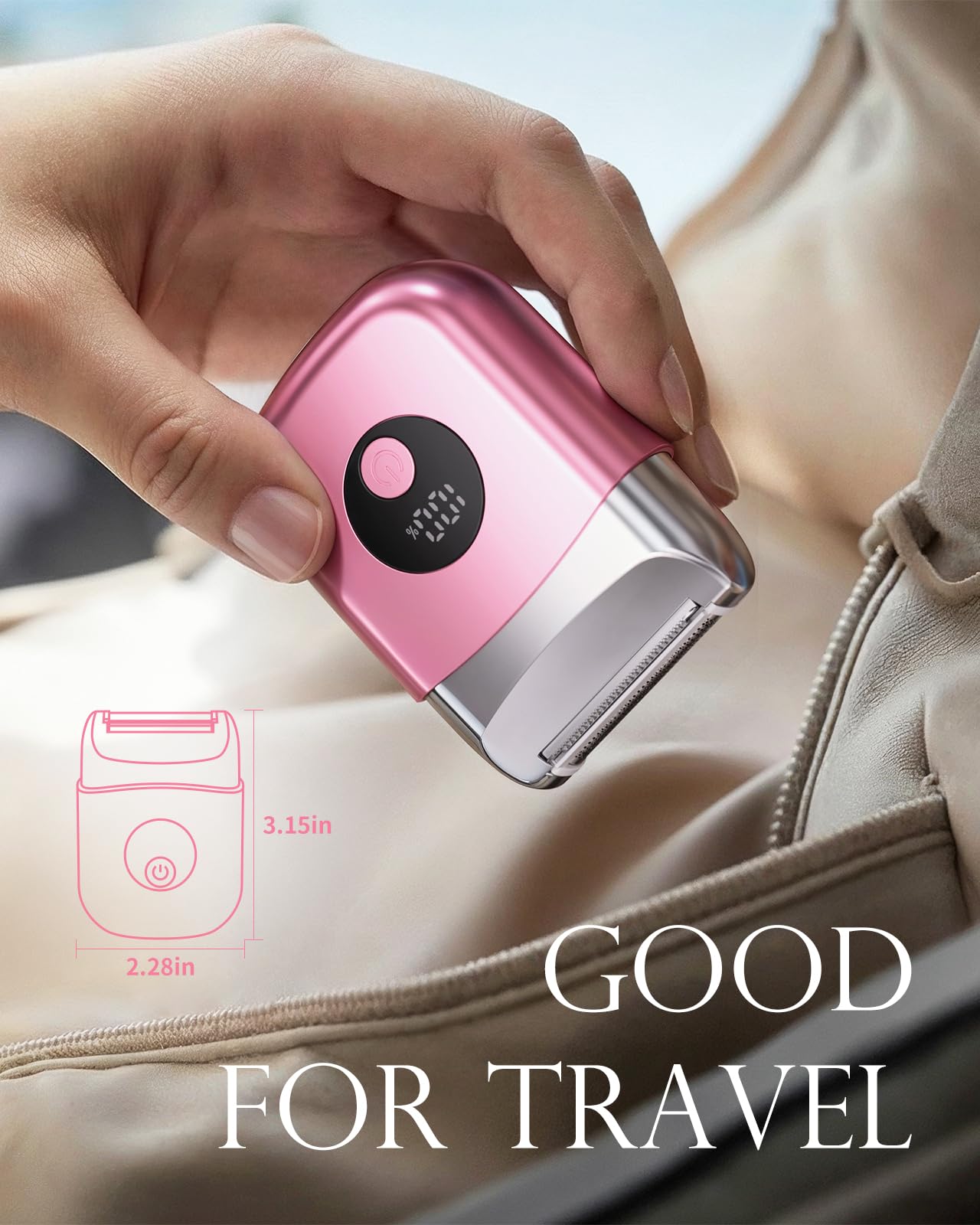 Cordless Electric Razors for Women, Travel Electric Shaver with LED Display, Rechargeable Body Trimmer Shaver for Private Area, Face Underarms Bikini,Lips,arms, Legs (Pink)