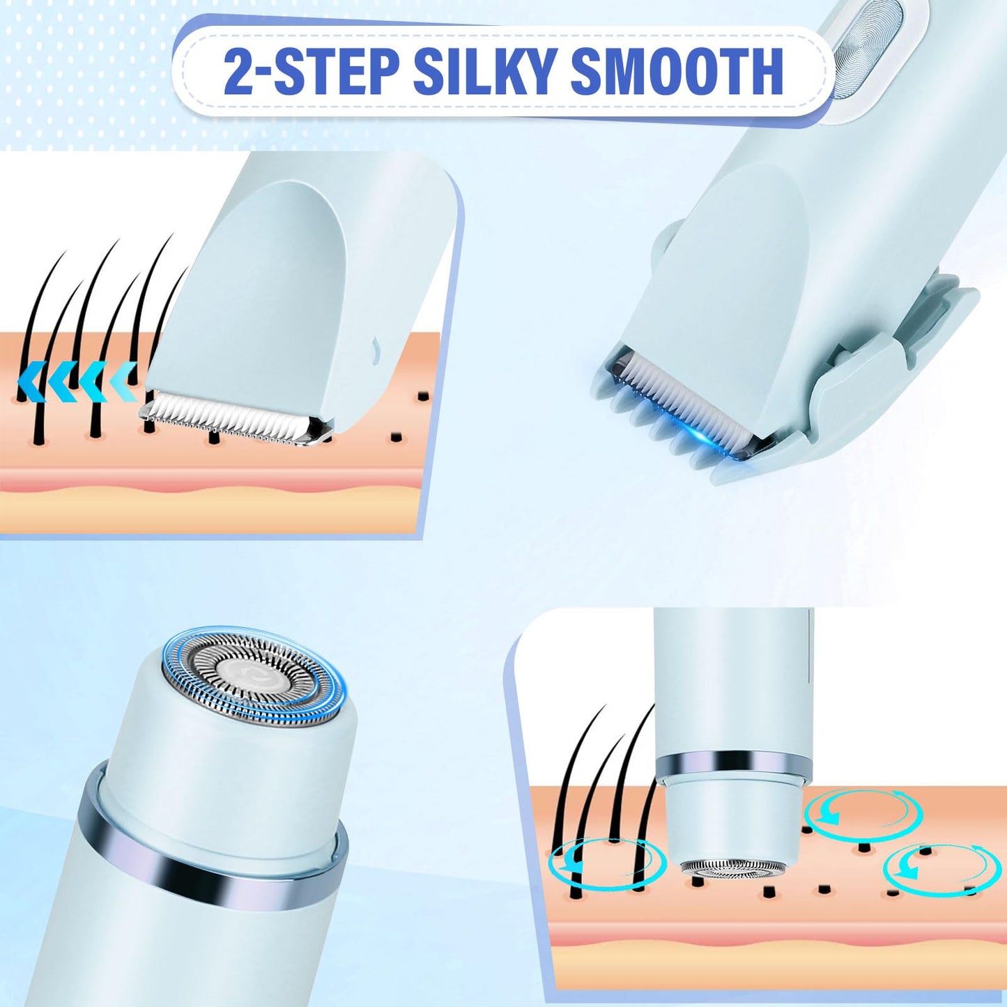 Nest Timber Women's Bikini Trimmer, 2-in-1 Electric Shaver for Bikini Line, Legs, Underarms, Face - Waterproof Women's Electric Shaver for Sensitive Skin, USB Rechargeable